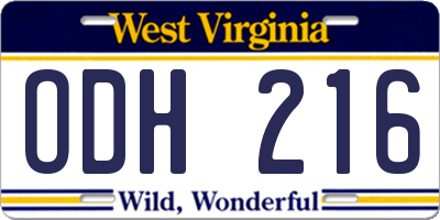WV license plate ODH216