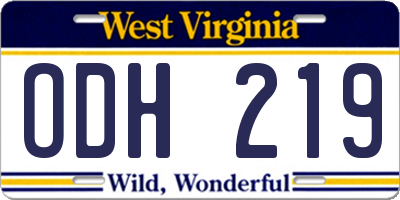WV license plate ODH219