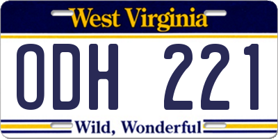 WV license plate ODH221