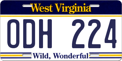 WV license plate ODH224