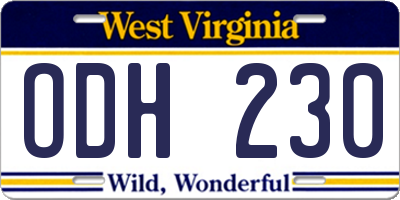 WV license plate ODH230