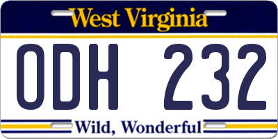 WV license plate ODH232