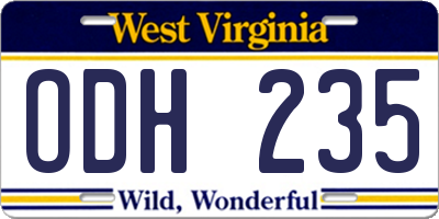 WV license plate ODH235