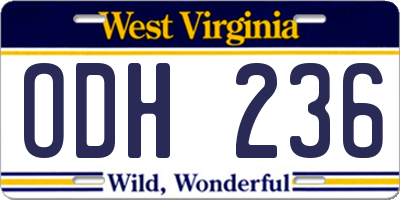 WV license plate ODH236