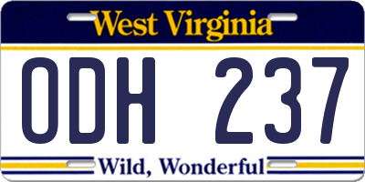 WV license plate ODH237