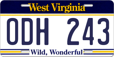 WV license plate ODH243