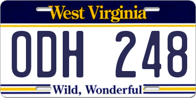 WV license plate ODH248