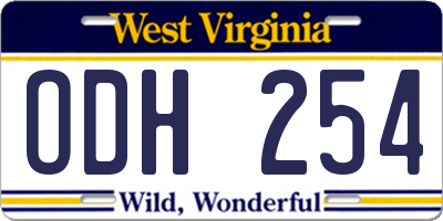 WV license plate ODH254