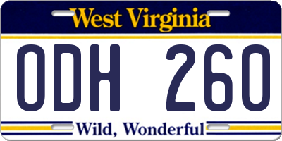 WV license plate ODH260