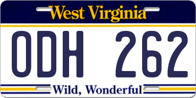 WV license plate ODH262