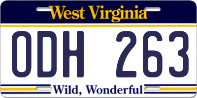 WV license plate ODH263