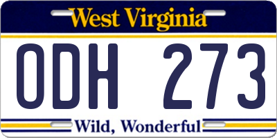 WV license plate ODH273