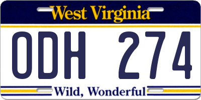 WV license plate ODH274