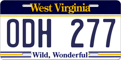 WV license plate ODH277