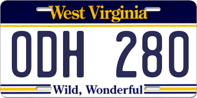 WV license plate ODH280