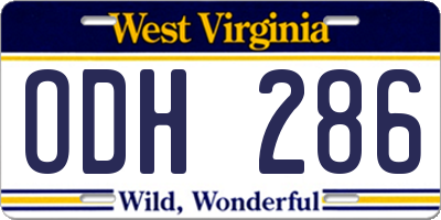 WV license plate ODH286