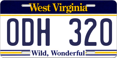 WV license plate ODH320