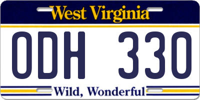 WV license plate ODH330