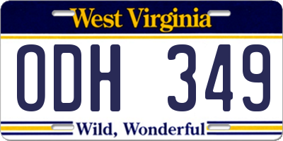 WV license plate ODH349