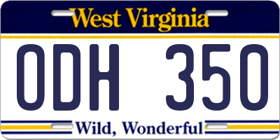 WV license plate ODH350