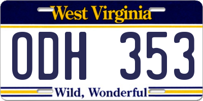 WV license plate ODH353