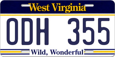WV license plate ODH355
