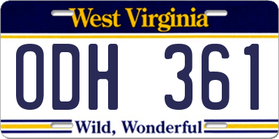WV license plate ODH361