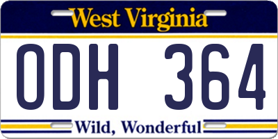 WV license plate ODH364