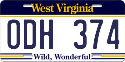 WV license plate ODH374