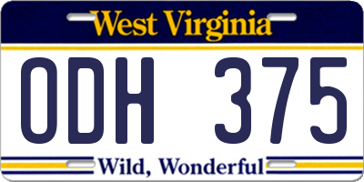 WV license plate ODH375