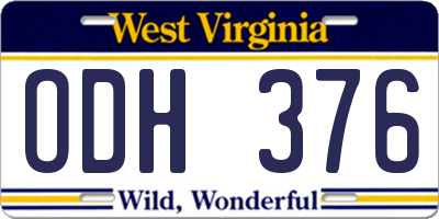WV license plate ODH376