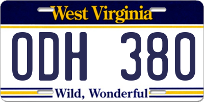 WV license plate ODH380