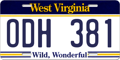 WV license plate ODH381
