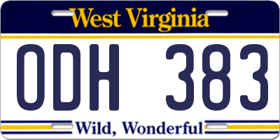 WV license plate ODH383