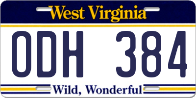 WV license plate ODH384