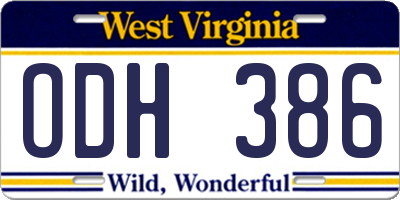 WV license plate ODH386