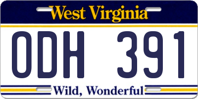 WV license plate ODH391
