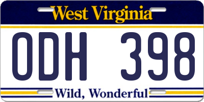 WV license plate ODH398
