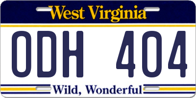 WV license plate ODH404