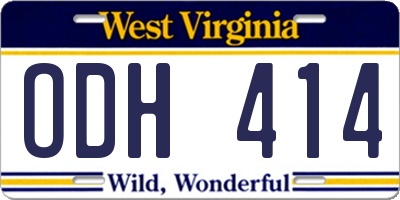 WV license plate ODH414