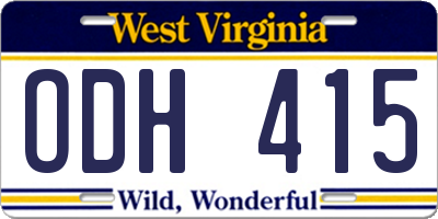 WV license plate ODH415