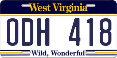 WV license plate ODH418