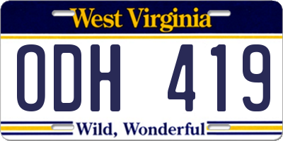 WV license plate ODH419