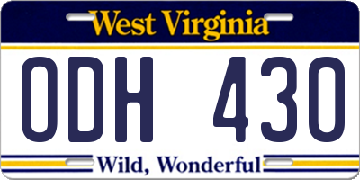 WV license plate ODH430