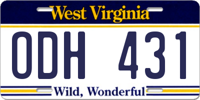 WV license plate ODH431