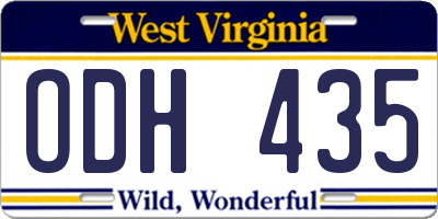 WV license plate ODH435