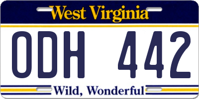 WV license plate ODH442