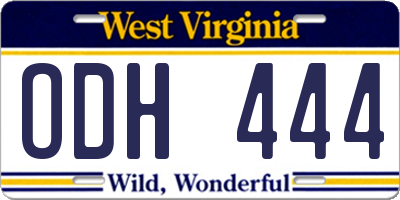 WV license plate ODH444