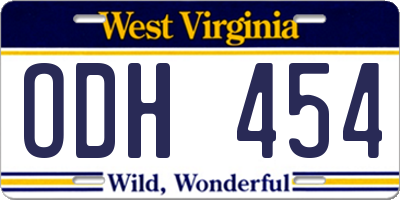 WV license plate ODH454