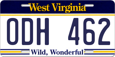 WV license plate ODH462